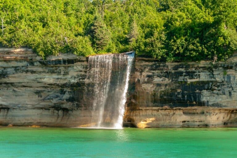 waterfall at pictured rocks national lakeshore in michigan