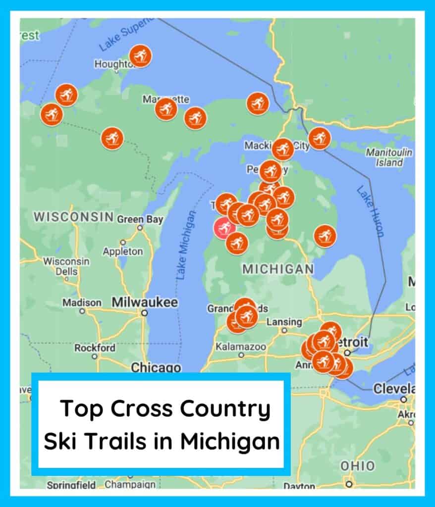 Interactive map of cross-country skiing trails in Michigan