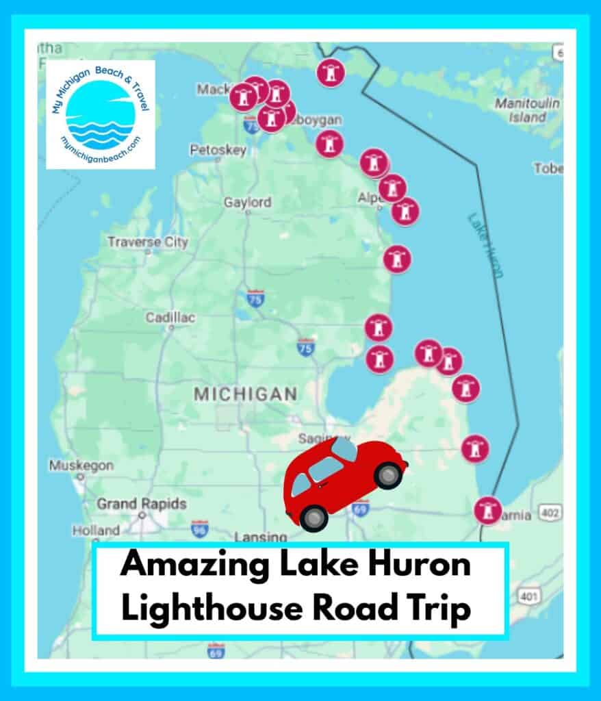 map of lake michiagn lighthouses 