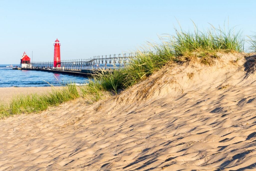 view of the pier from the sand dunes mymichiganbeach.com