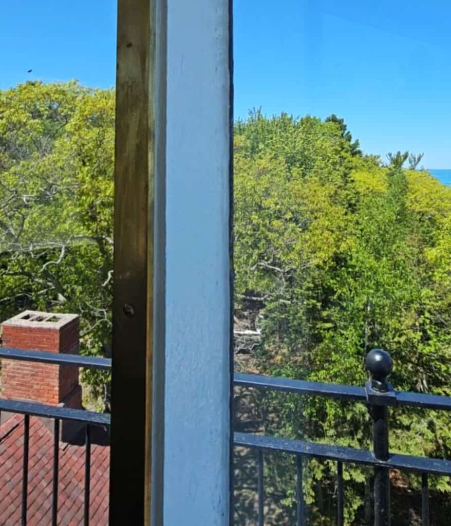 view from the top of the lighthouse at 40 mile point in rogers city michigan 