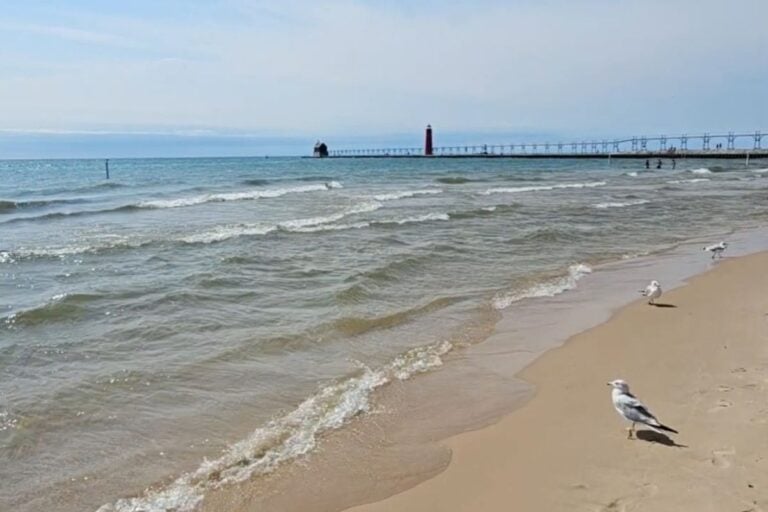 the lighthouses and pier in grand haven Michigan