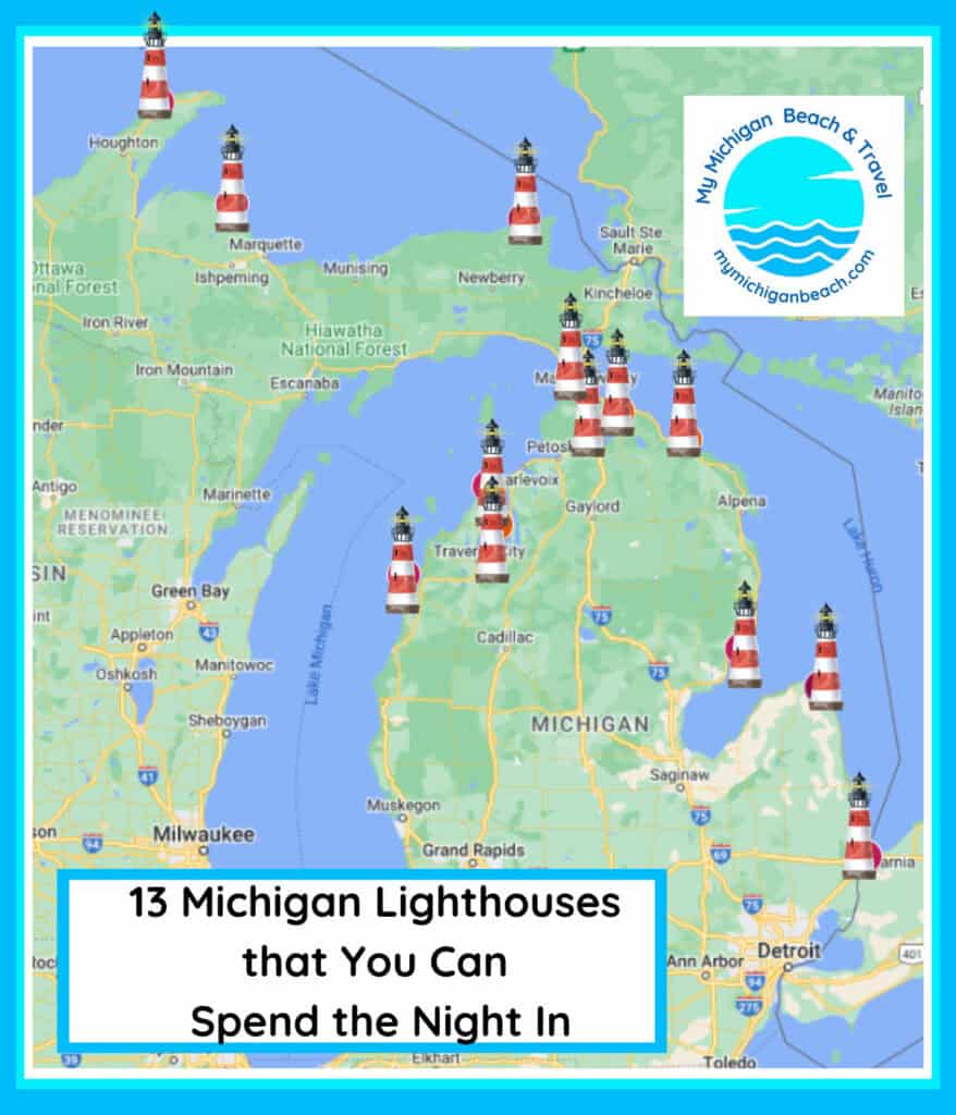 Map of Michigan lighthouses that you can spend the night in 