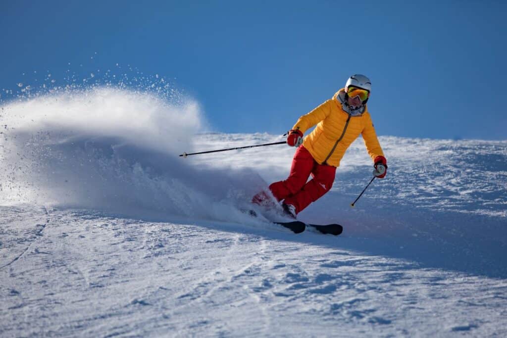 person skiing at mt bohemia in michigan