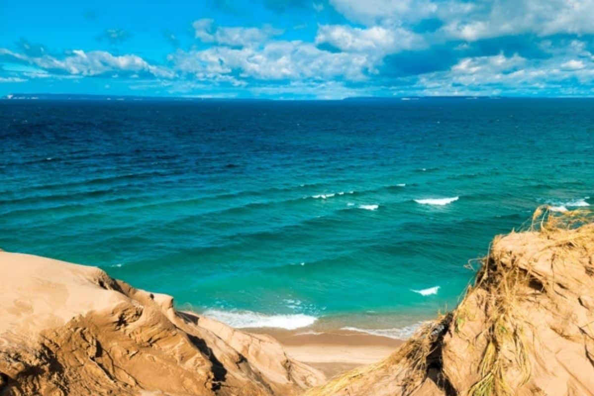 Sleeping Bear Dunes with lake michigan in bakcground