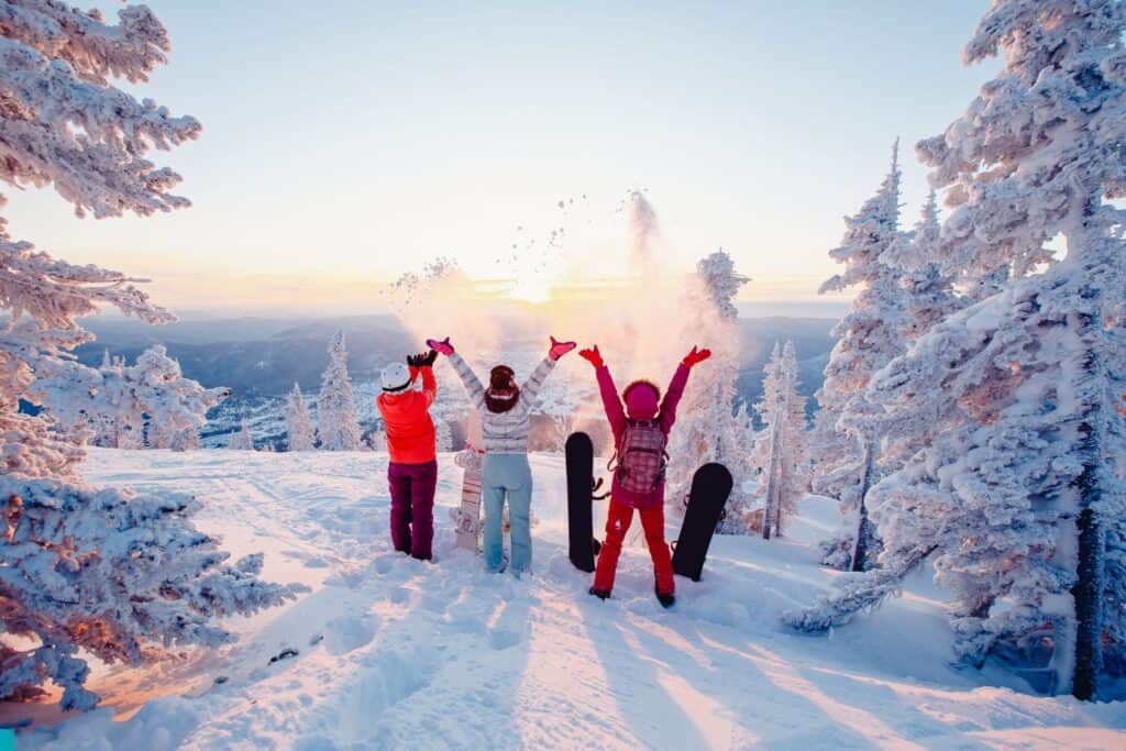 people celebrating winter in michigan