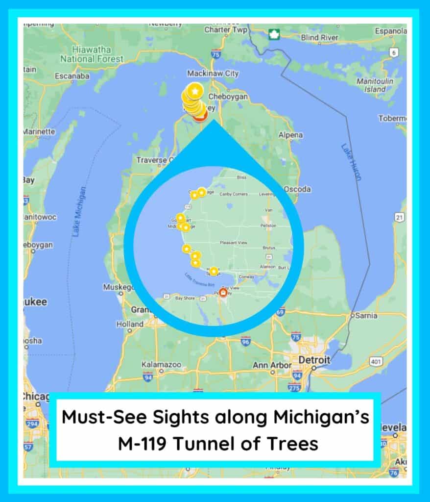map of michigan's tunnel of trees 