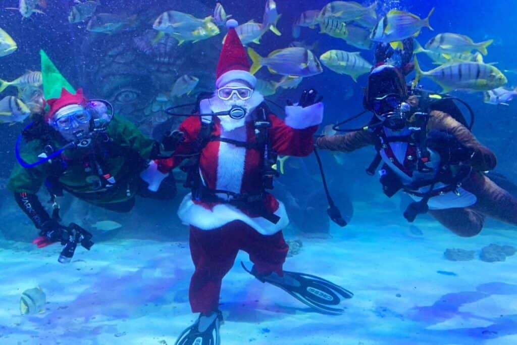 Scuba Claus under the water at SEA LIFE Aquarium