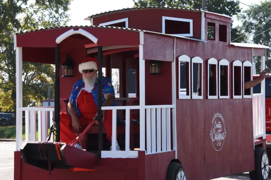 Santa on a polar express train at the village of Ashley Country christmas 