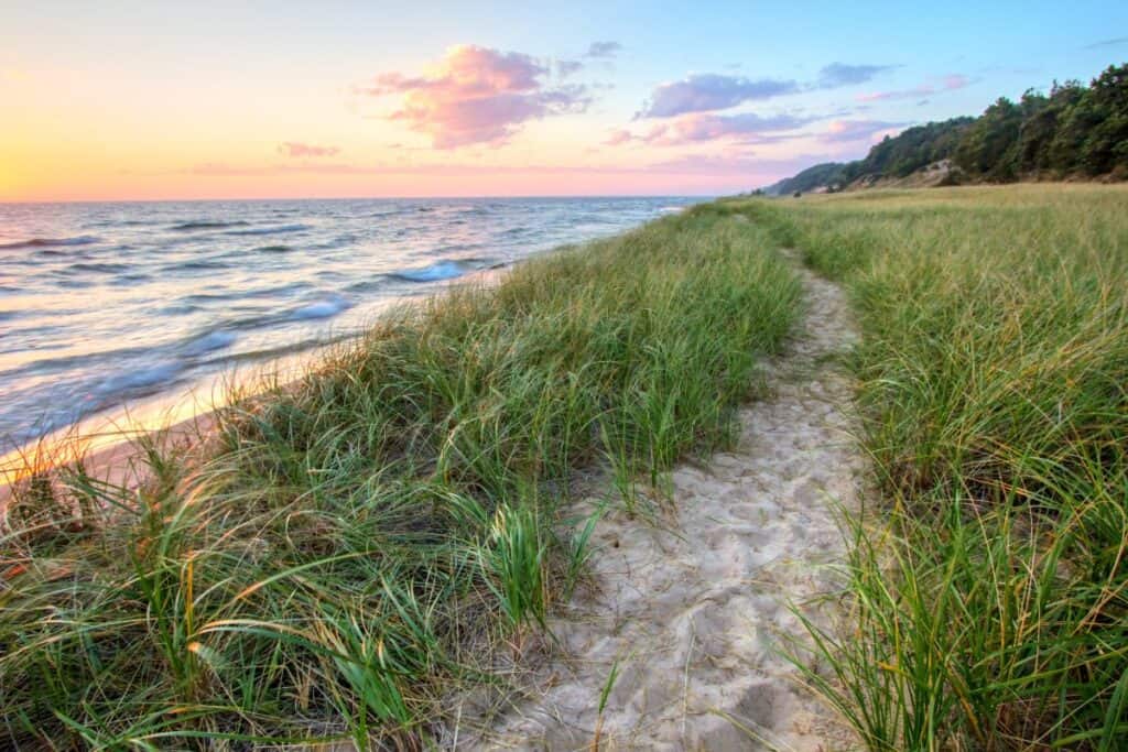 A sandy trail along Lake Michigan at PJ Hoffmaster State Park 