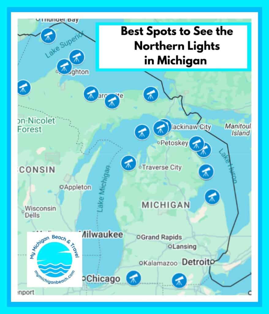 map of the est spost to see the northern lights in michigan 