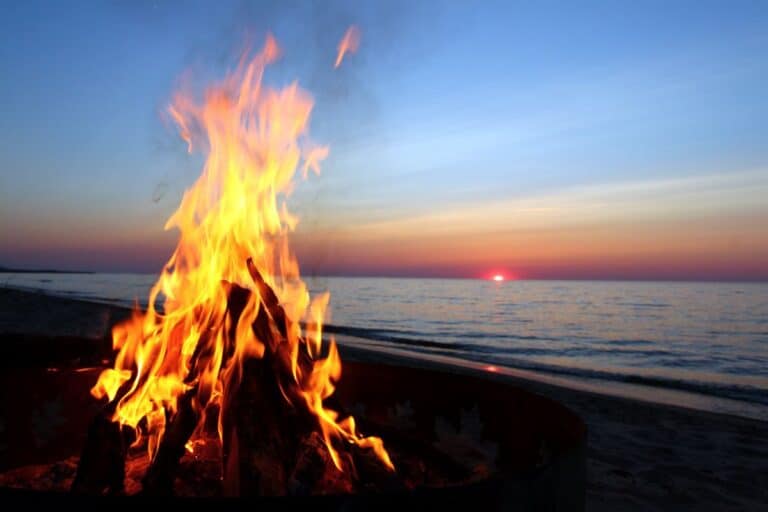 a beach bonfire in sleeping bear dunes