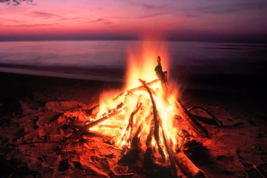 Beach bonfire at Sleeping Bear Dunes National Lakeshore at night