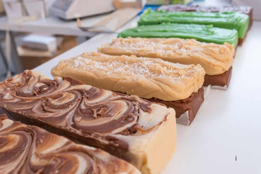 Slabs of chocolate swirl, peanut butter, and mint fudge like the kind sold at Kilwin's in St. Joseph Michigan