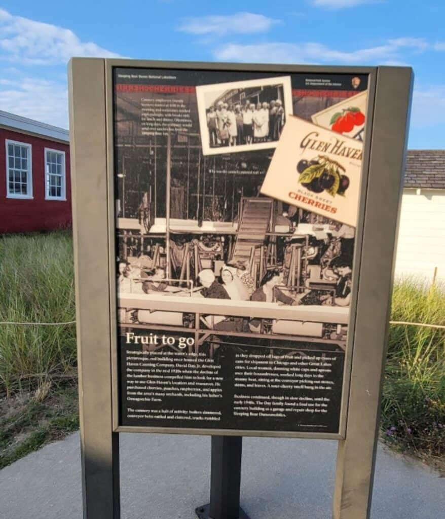 NPS Fruit to Go interpretive sign telling the history of the Glen Haven Canning Company