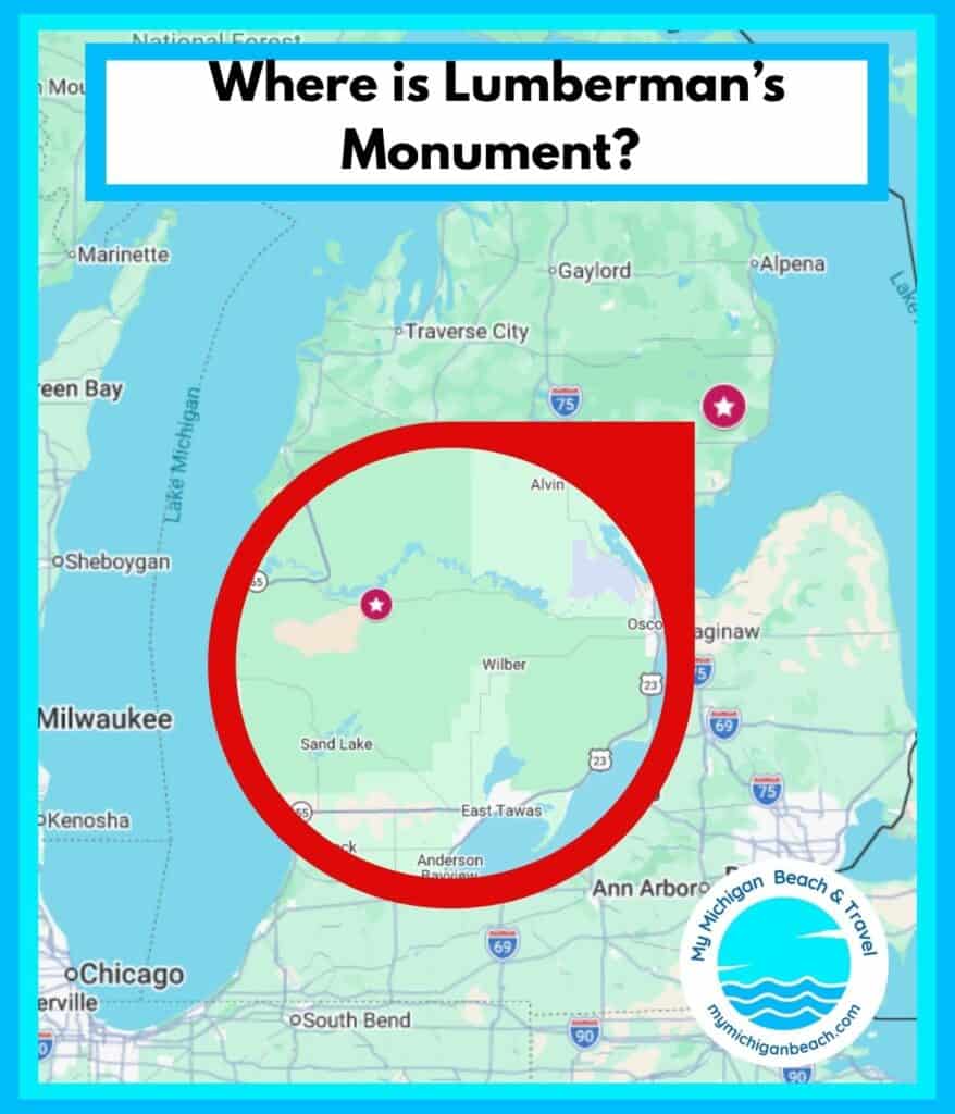 map of lumberman's monument in oscoda,michigan