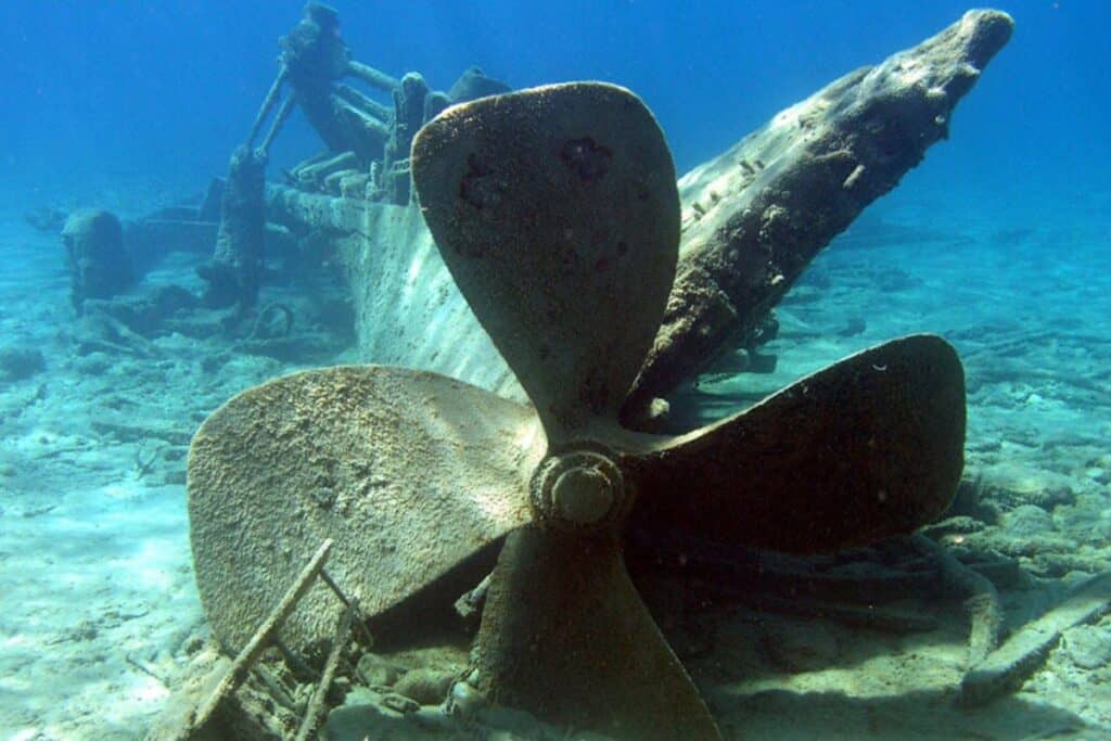 a boat propeller at the bottom of lake huron in alpena