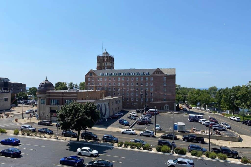 Silver Beach Hotel, a historic brick hotel with a rooftop tower in downtown St. Joseph Michigan