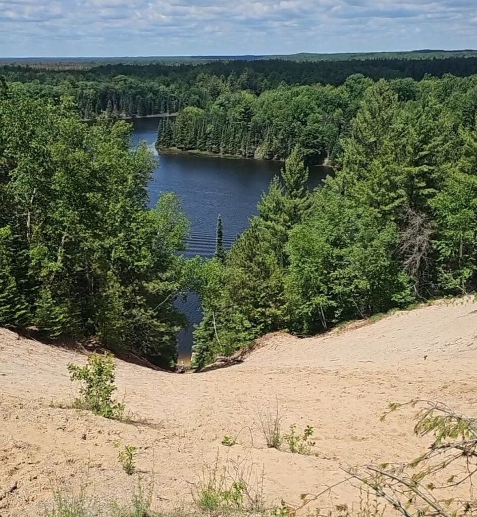 Au Sable River seen from a steep sand dune overlook on the Highbanks Trail near Oscoda, Michigan