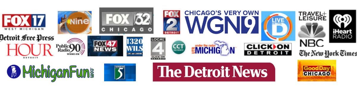 logos for mymichganbeach.com and jill Halpin media appearances