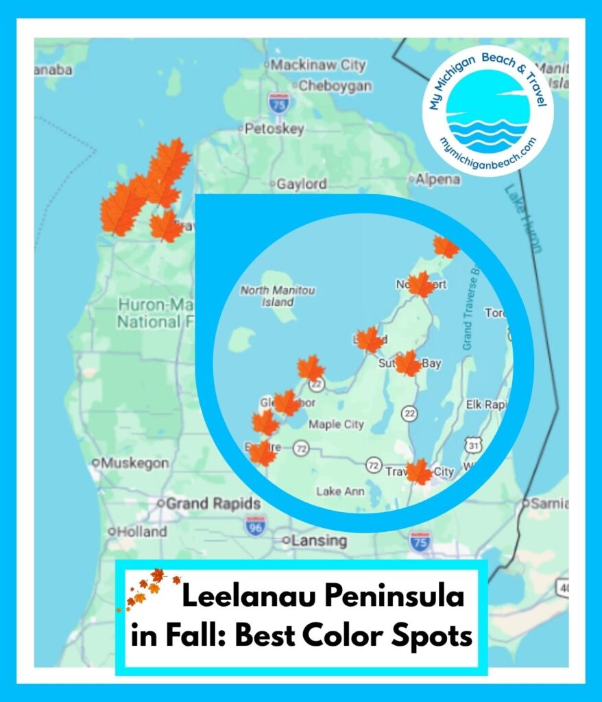map of the best color spots on the Leelanau Peninsula 